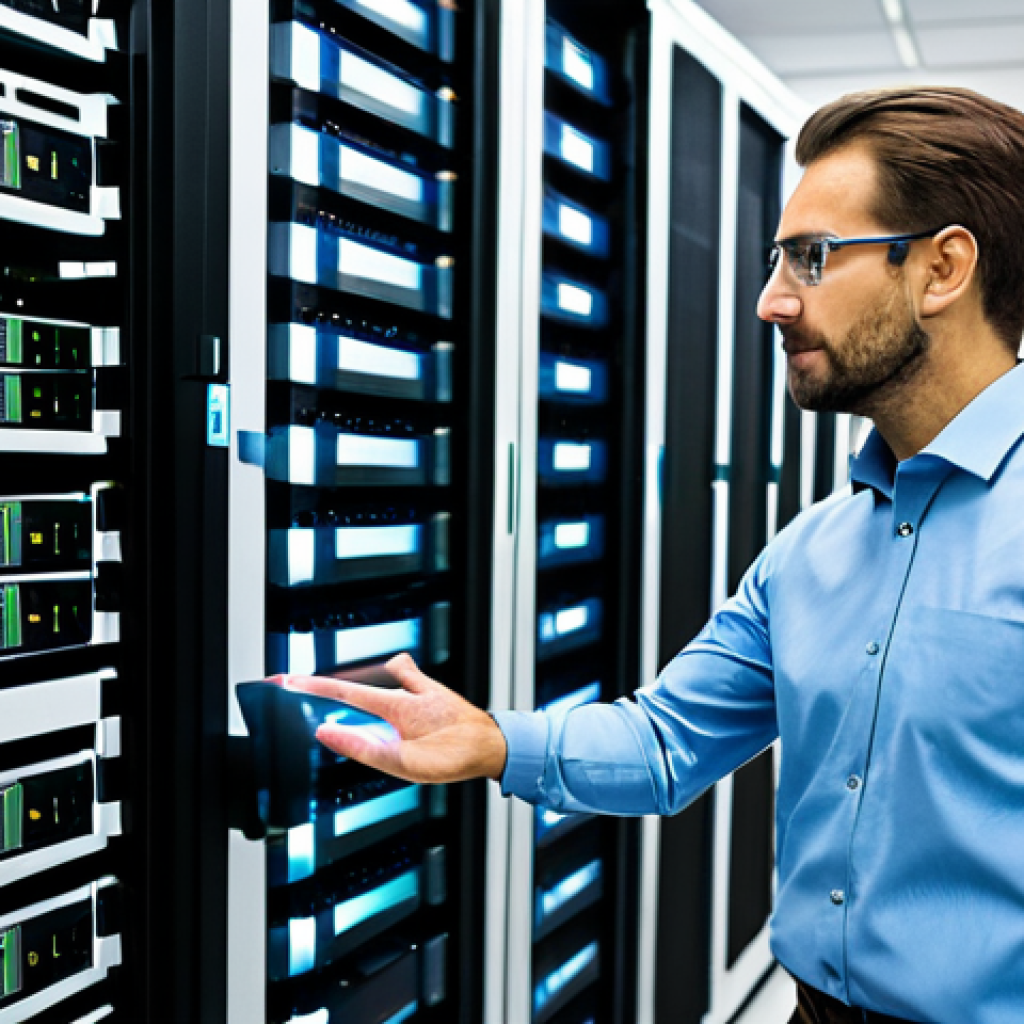 A focused male telecommunications engineer, mid-30s, wearing a crisp, professional shirt and trousers, stands confidently in a modern, well-lit data center. He gestures towards a sleek server rack displaying holographic projections of virtualized network functions, symbolizing the shift from physical hardware to software-defined networking. In the background, older, traditional physical network equipment is subtly visible, representing the past. The scene emphasizes innovation and efficiency. Perfect anatomy, correct proportions, natural pose, well-formed hands, proper finger count, natural body proportions, fully clothed, modest clothing, appropriate attire, professional dress, safe for work, appropriate content, professional photography, high quality, realistic, detailed.