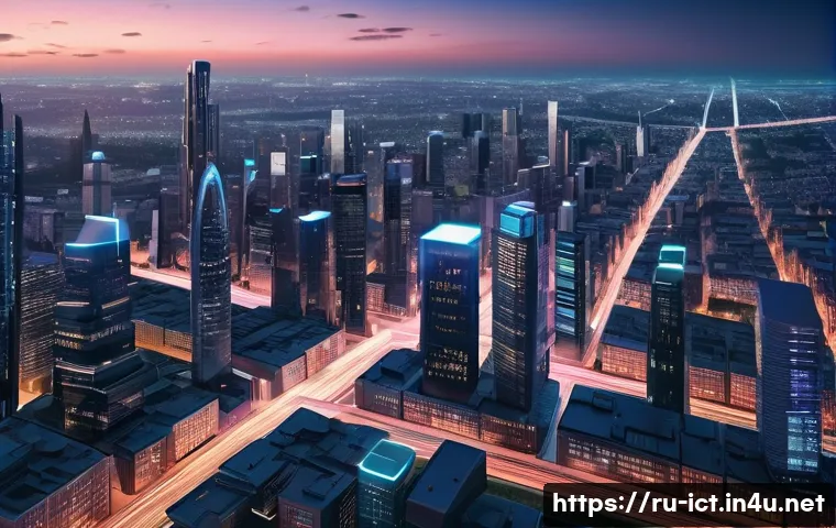 AI 기반 무선 신호 처리 - **Prompt:** A highly detailed, cinematic wide shot of a bustling, futuristic metropolis at dusk, whe...