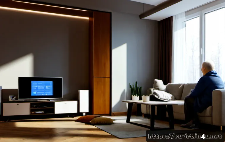 Home 17 휴먼 센서 네트워크 - Photorealistic smart apartment in a modern Moscow residential building, an older Russian couple comf...